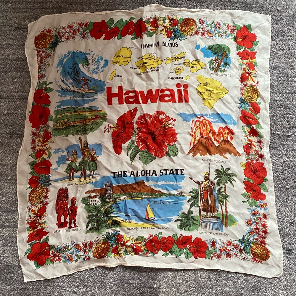 vintage handmade silk scarf from hawaii